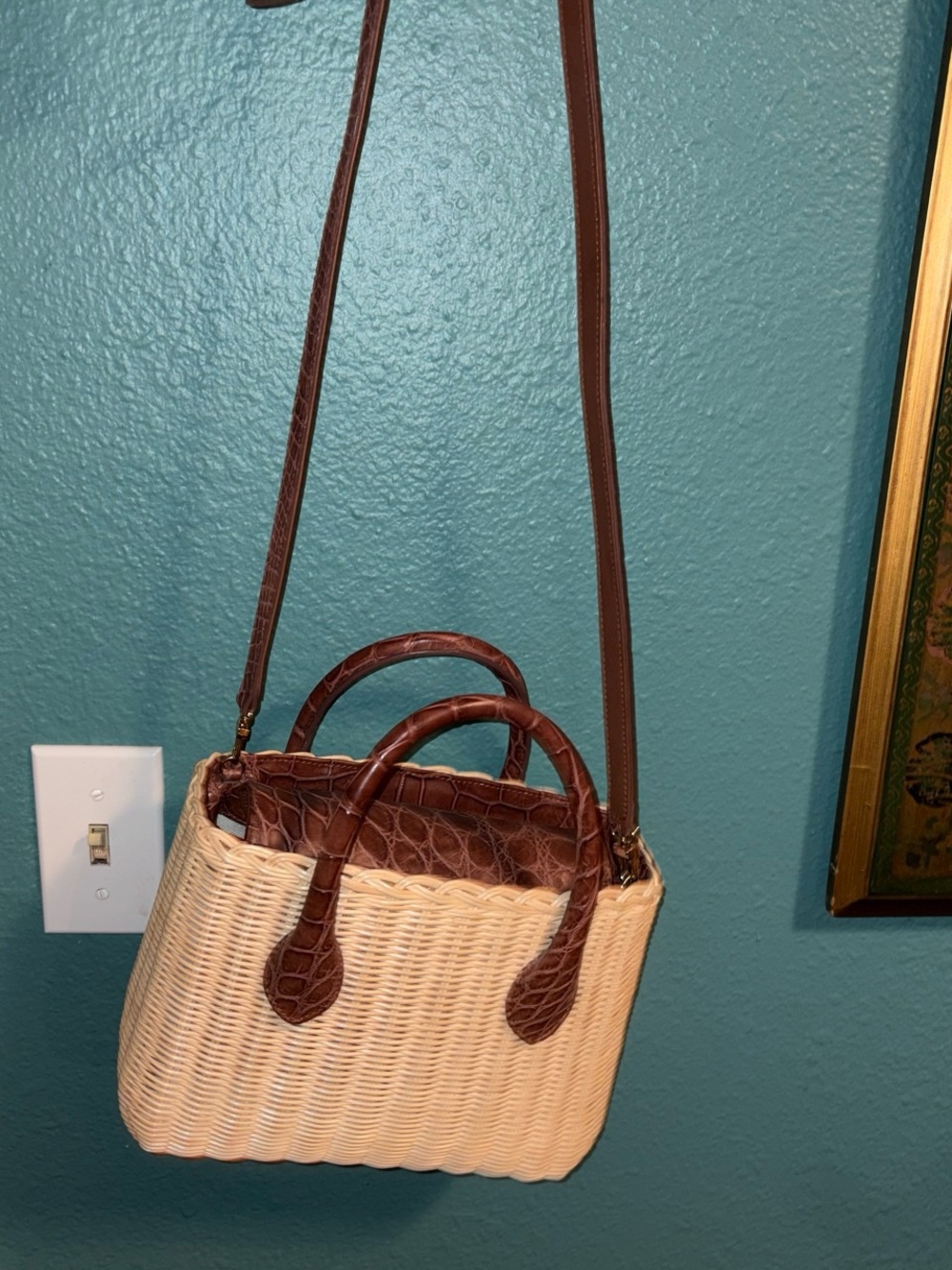 Giósa Milano Woven Rattan Tote with Brown genuine alligator leather - Picture 7 of 8